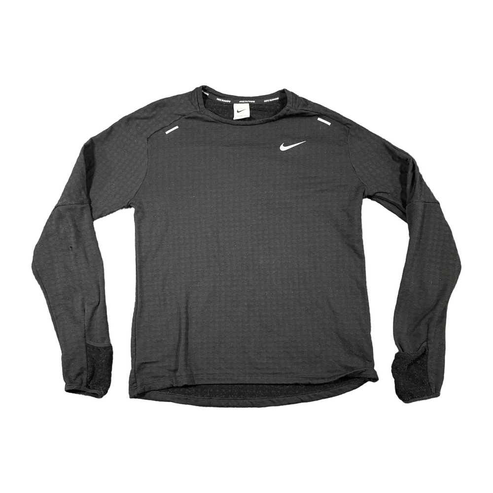 Nike Running Therma-FIT Long Sleeve Shirt Black Mens Medium Thumbholes 2893